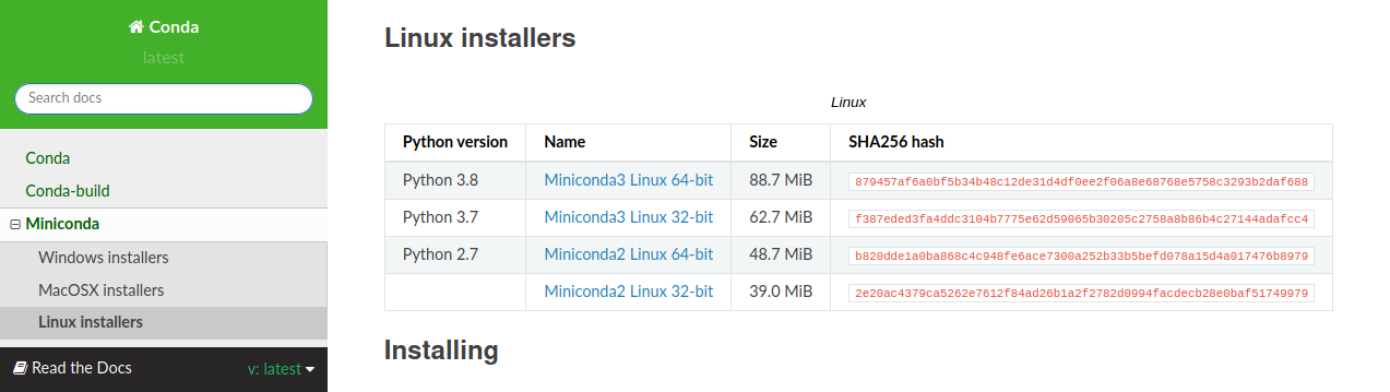 Miniconda installers for Linux